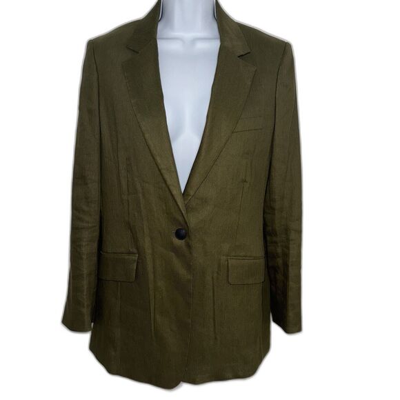 Rag & Bone Olive Army Green  Linen Blend Blazer Classic Women Size 4 - Picture 3 of 13